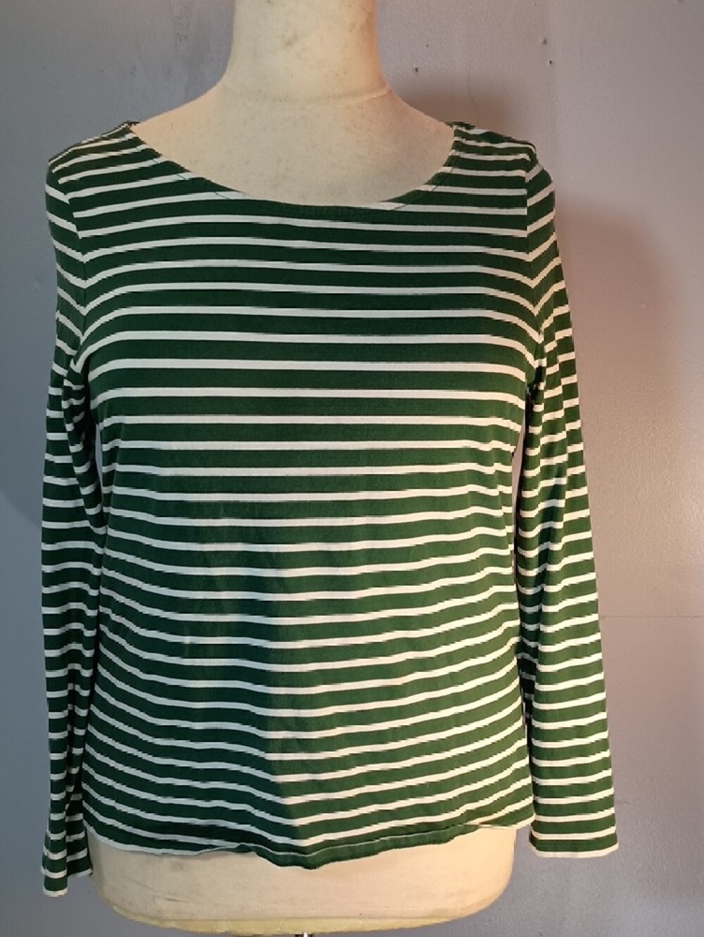 Boden Green and White Striped Tee